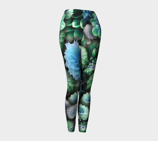 Blue Green Dahlias Collage Leggings