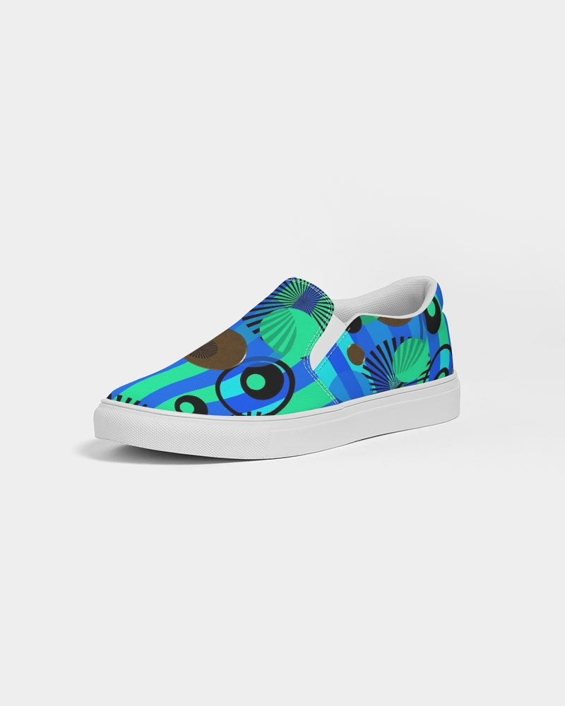 Blue Green Stripes and Dots Women's Slip-On Canvas Shoe