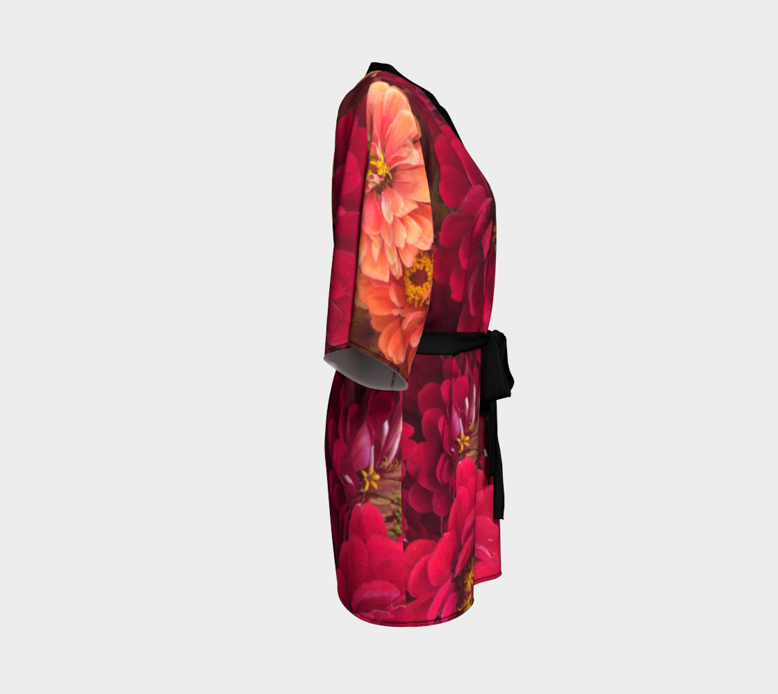 Peach and Pink Zinnias Kimono Robe