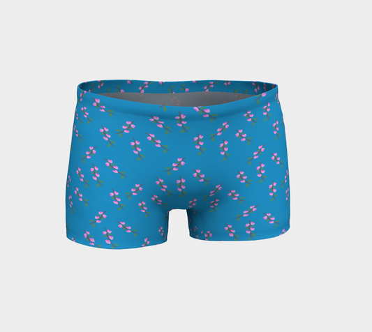 Pin k Flower Branches on Blue Shorts