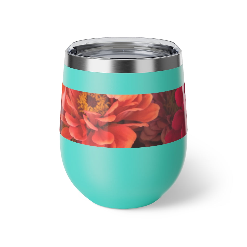 Peach and Pink Zinnias Copper Vacuum Insulated Cup, 12oz