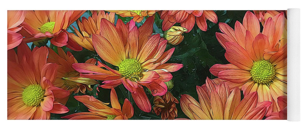 Cream and Pink Fall Flowers - Yoga Mat
