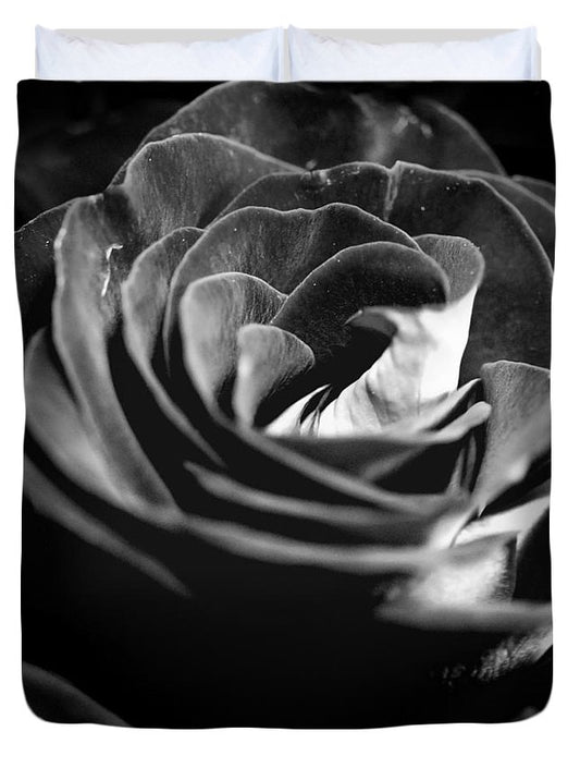 Large Black and White Rose - Duvet Cover