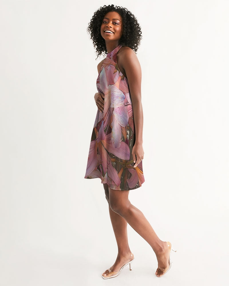 Pink Amaryllis Women's Halter Dress