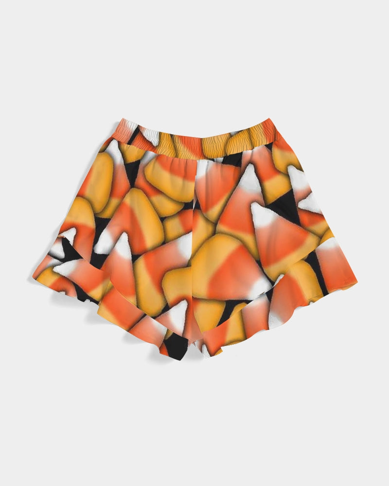 Candy Corn Pattern Women's Ruffle Shorts