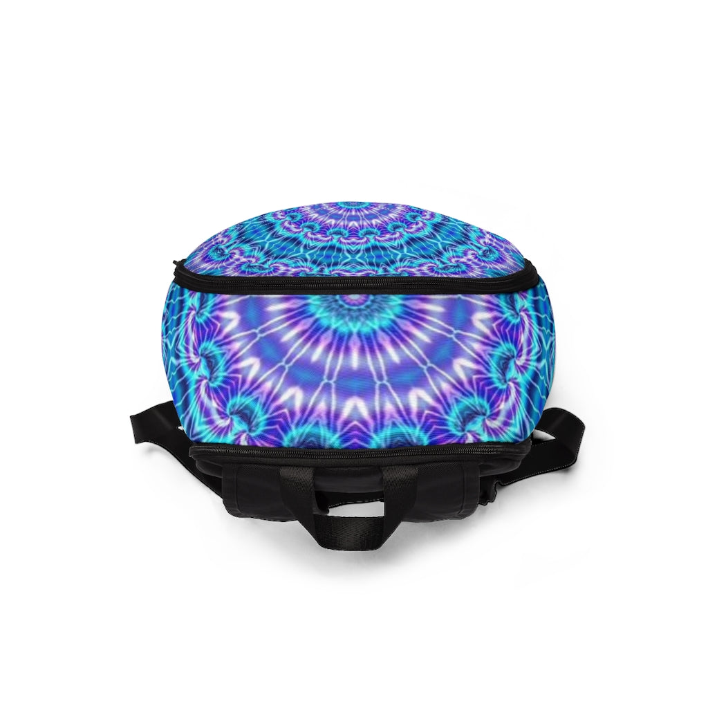 Blue and Purple Tie Dye Kaleidoscope Unisex Fabric Backpack