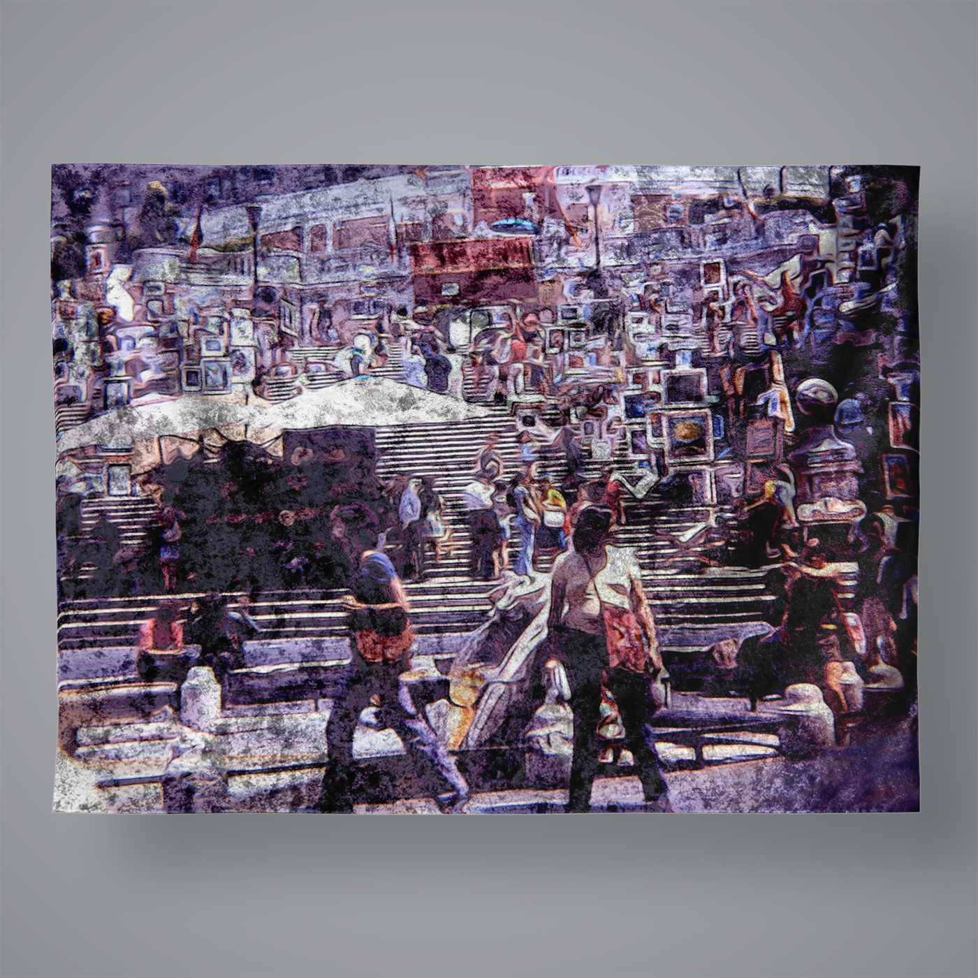 Art Market in Rome 1970 Large Velvet Wall Tapestry