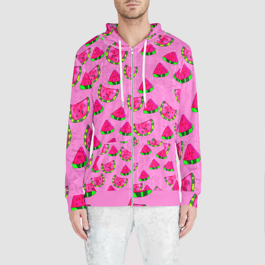 Watermelon Pattern Unisex Zip Relaxed Velvet Hoodie