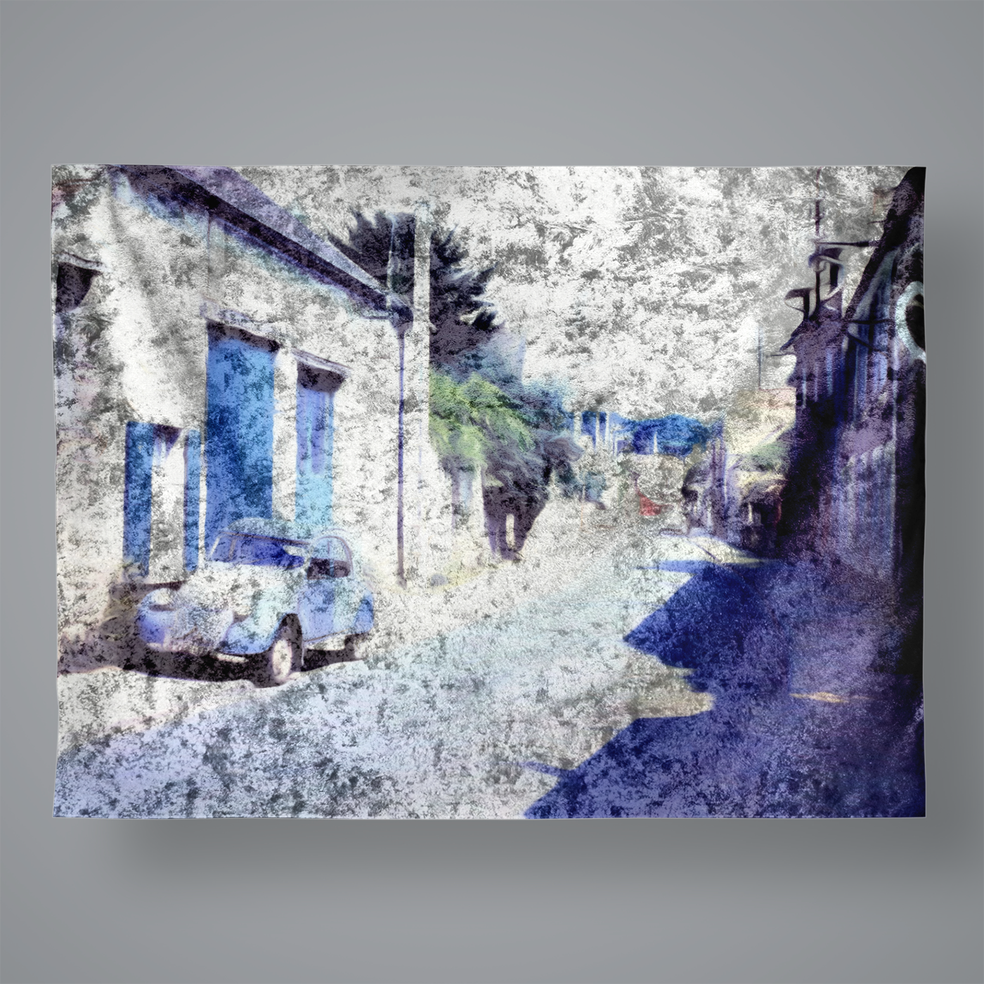 Vintage Travel Blue Car  Large Velvet Wall Tapestry
