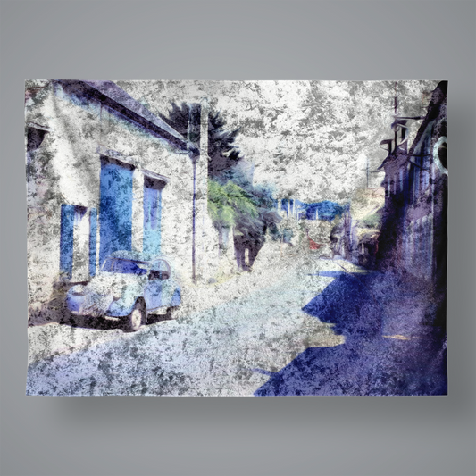 Vintage Travel Blue Car  Large Velvet Wall Tapestry