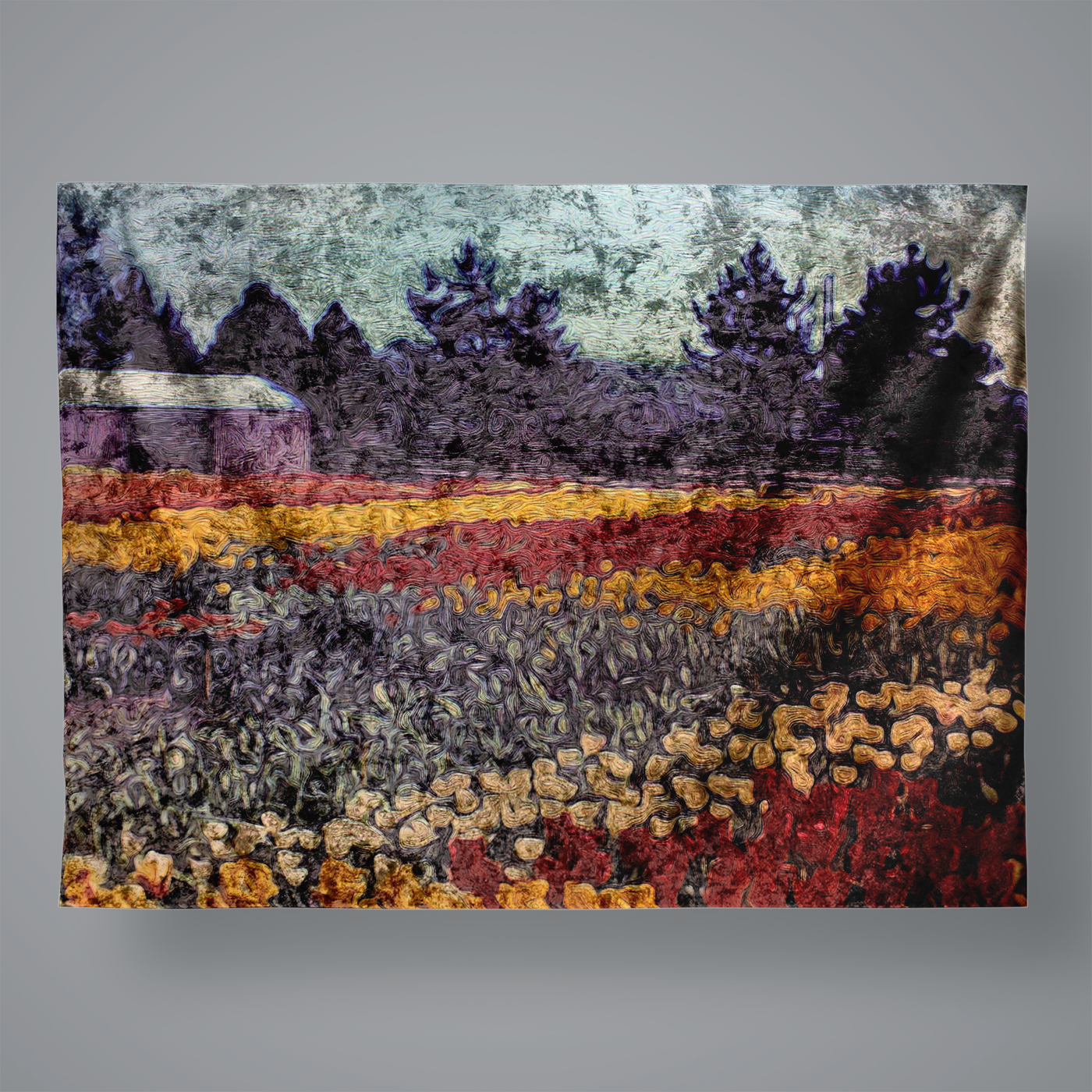 Vintage Travel Field Of Tulips Large Velvet Wall Tapestry