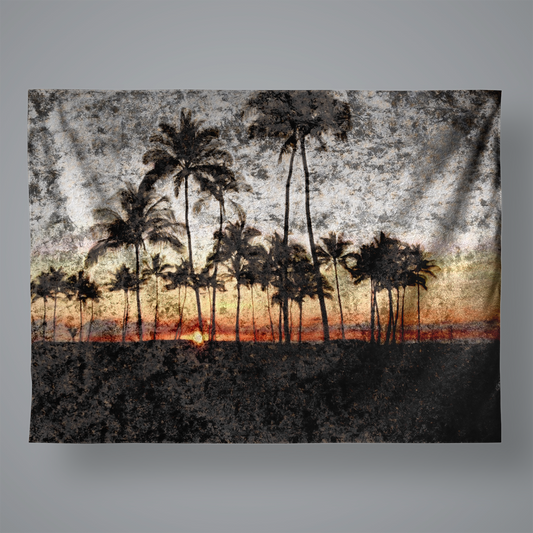 Hawaiian Sunset Rock Painting Large Velvet Wall Tapestry