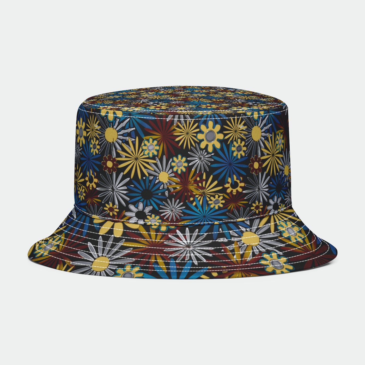 Dark Gray Daisies Bucket Hat