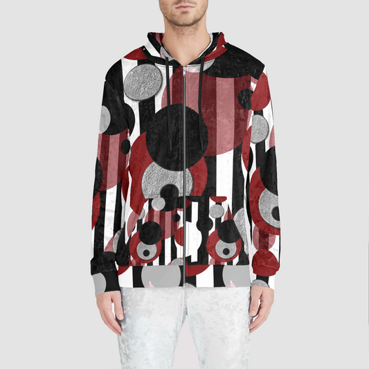 Black White Stripes Dots Unisex Zip Relaxed Velvet Hoodie