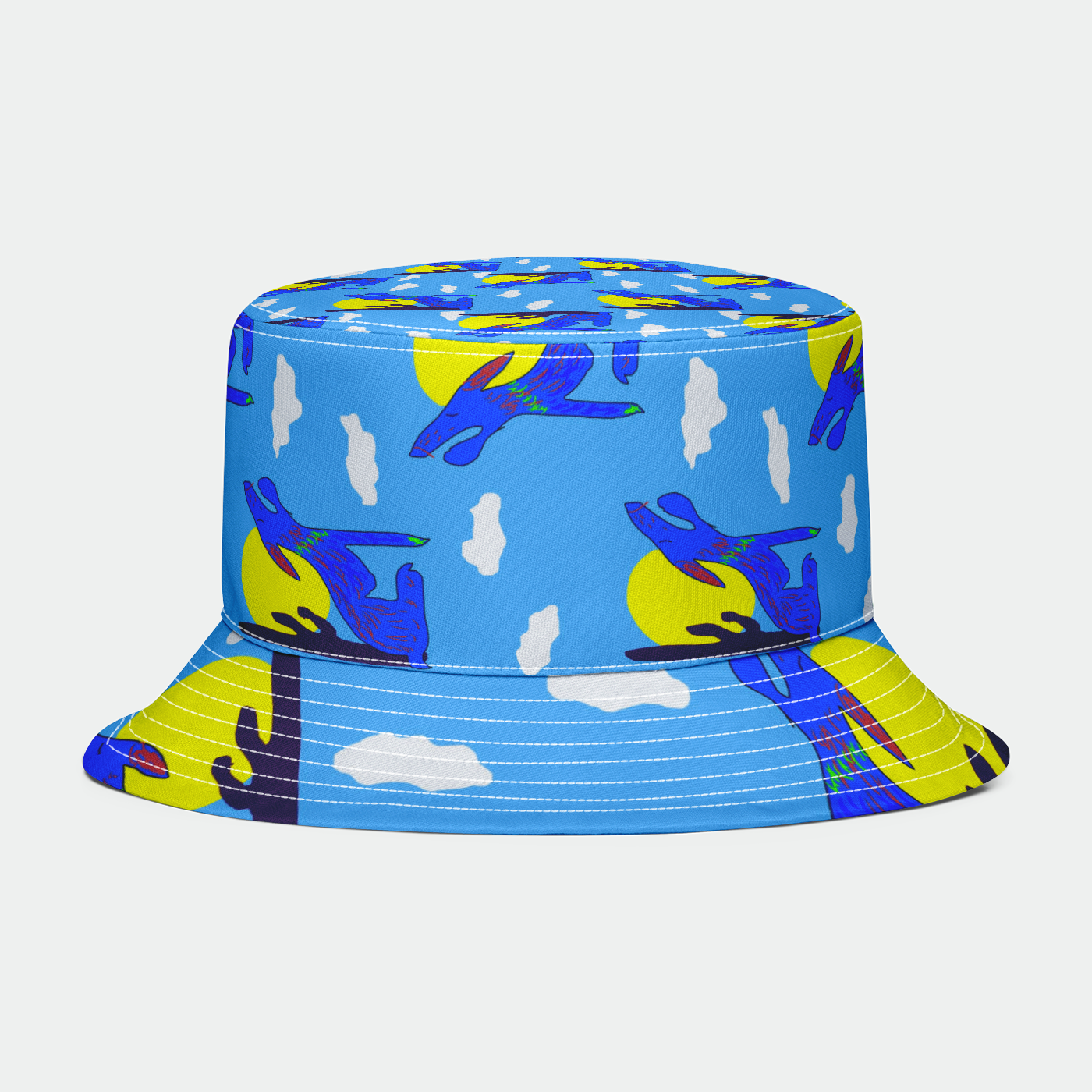 Blue Coyote Pattern Bucket Hat