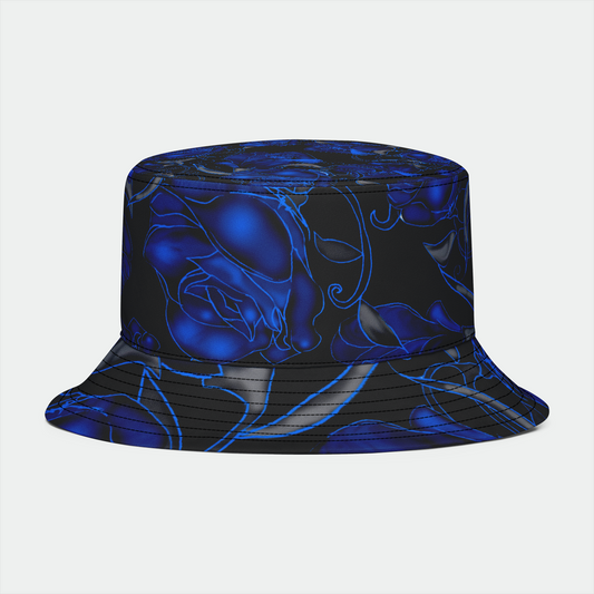 Blue Roses On Black Bucket Hat