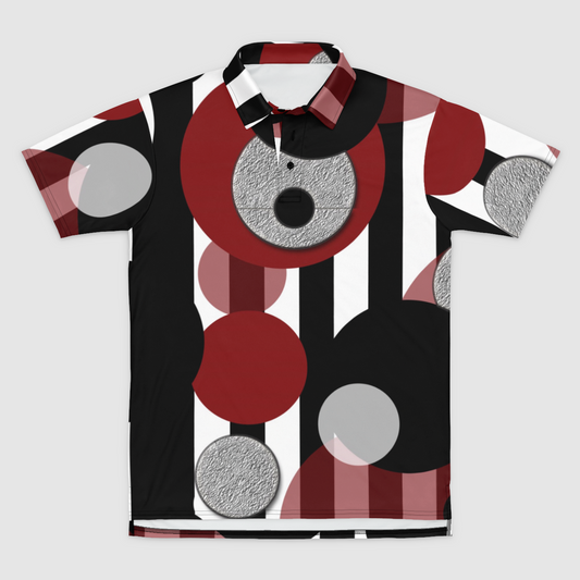 Black White Red Stripes Dots Mens Polo Shirt