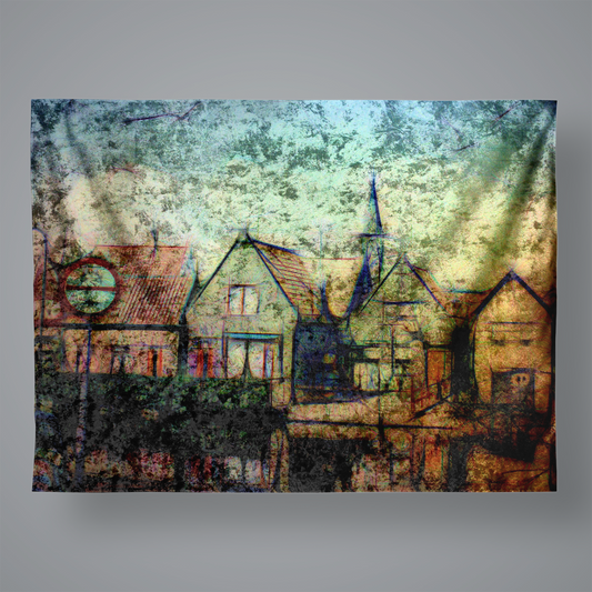 Vintage Travel Row Of Houses Large Velvet Wall Tapestry