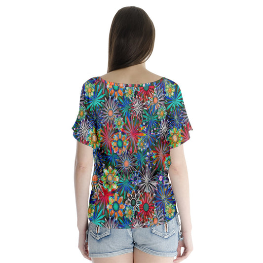 Daisy Garden V-Neck Flutter Sleeve Top
