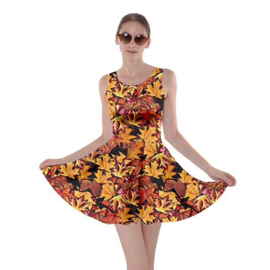 Fall Leaves Pattern Skater Dress