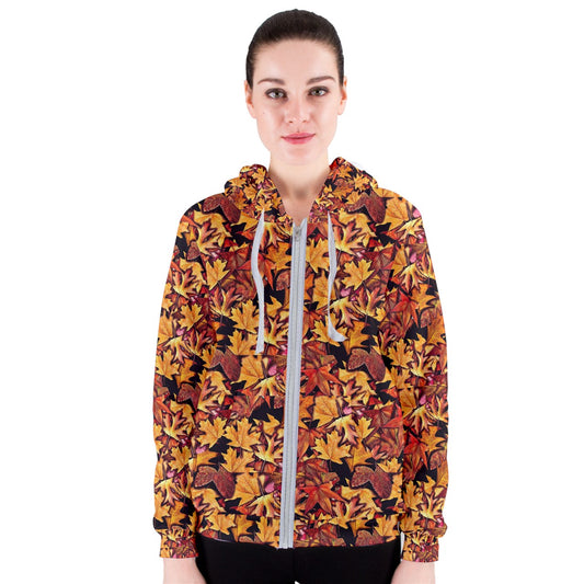 Fall Leaves Pattern Women's Zipper Hoodie
