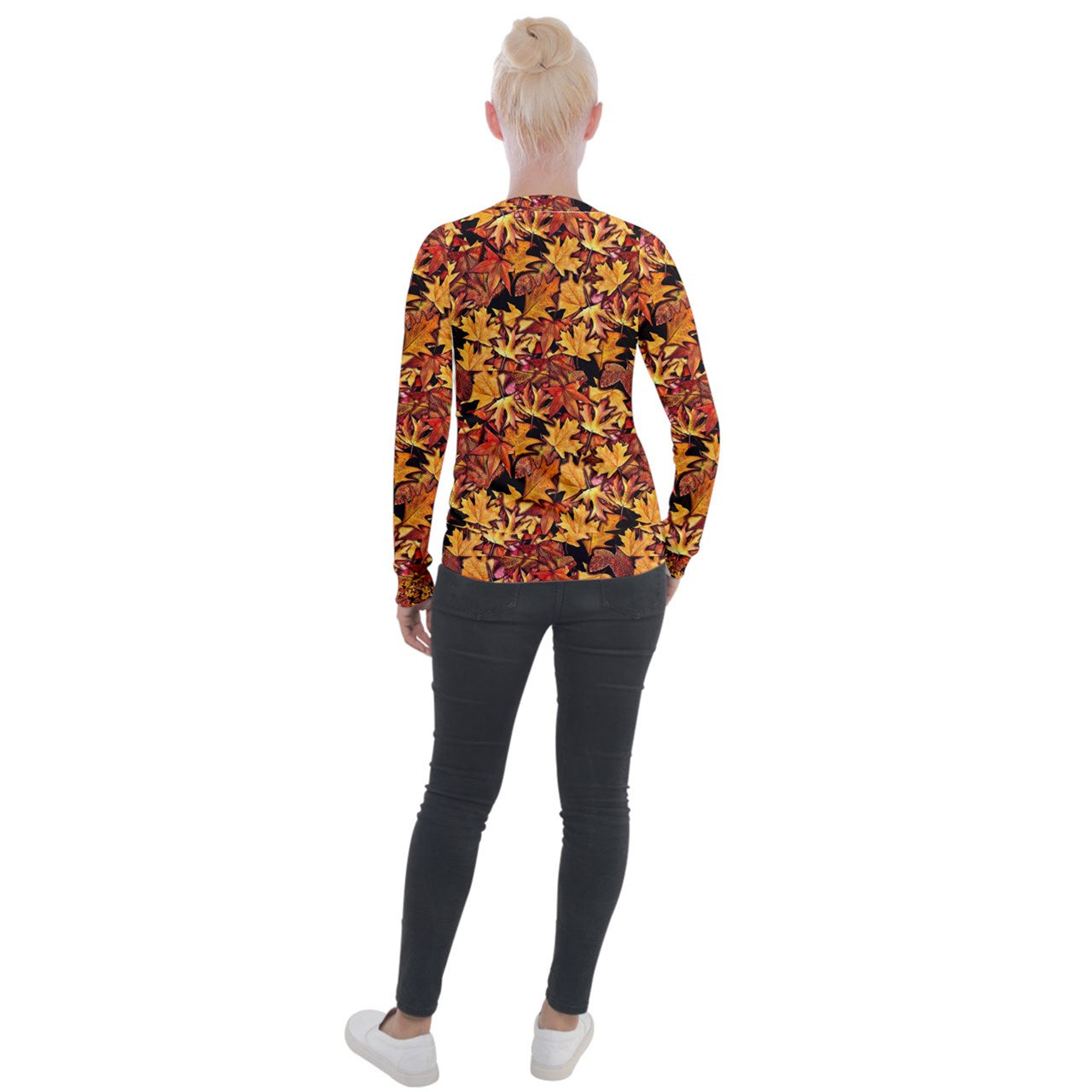 Fall Leaves Pattern Velvet Zip Up Jacket