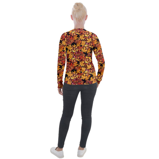 Fall Leaves Pattern Velvet Zip Up Jacket