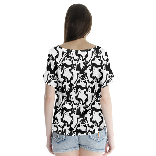 Ghosts V-Neck Flutter Sleeve Top