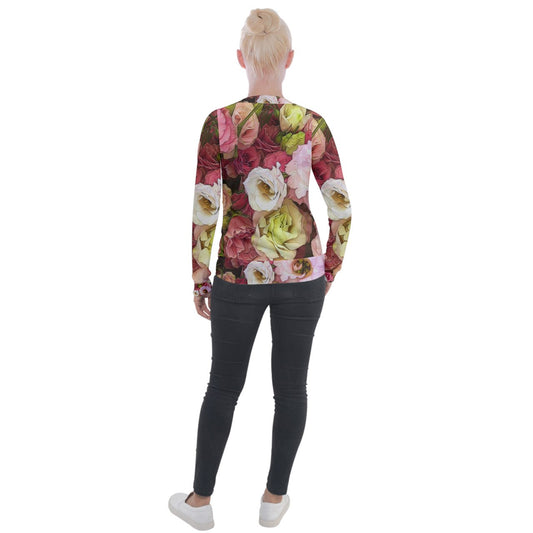 Pink Lisianthus Flowers Velvet Zip Up Jacket