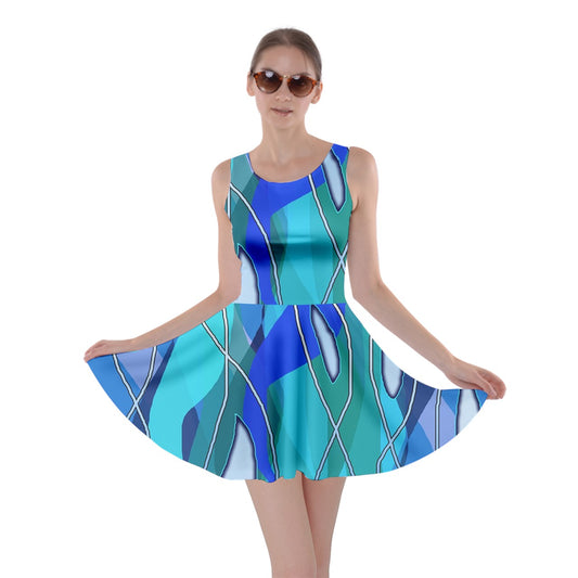 Wavy Blue Skater Dress