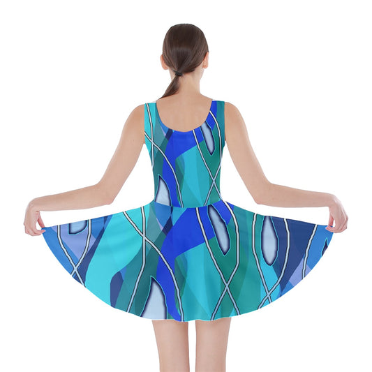 Wavy Blue Skater Dress