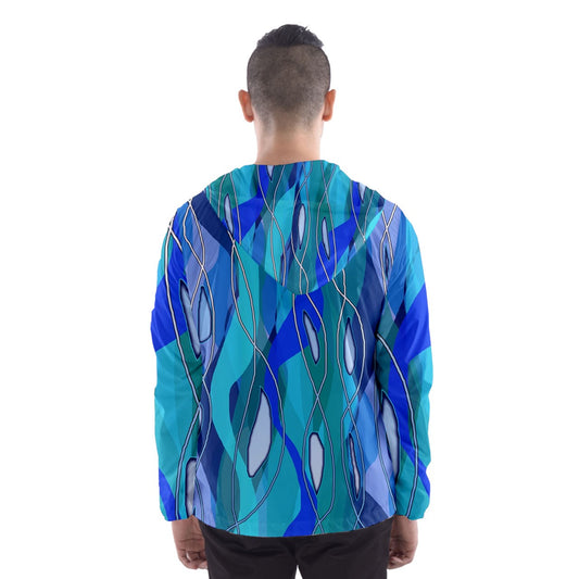 Wavy Blue Men's Hooded Windbreaker