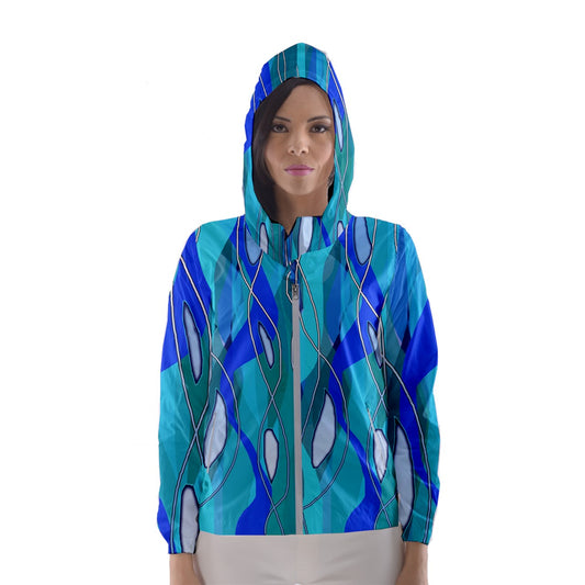 Wavy Blue Women's Hooded Windbreaker