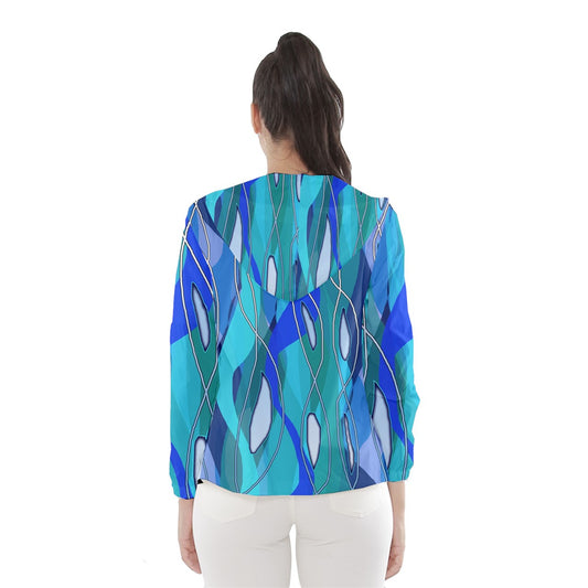Wavy Blue Women's Hooded Windbreaker