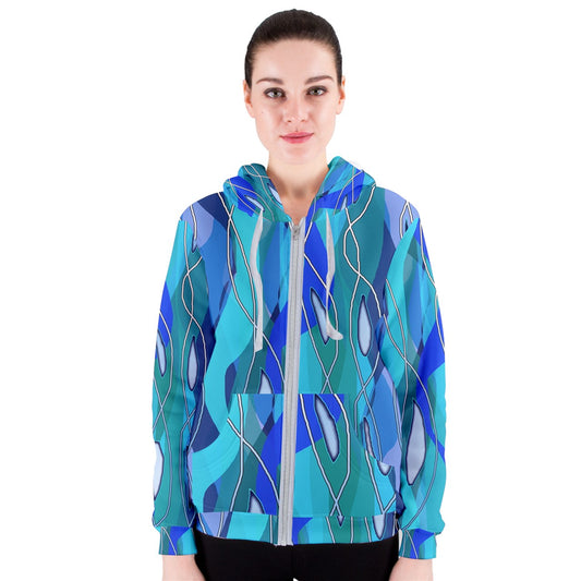 Wavy Blue Women's Zipper Hoodie