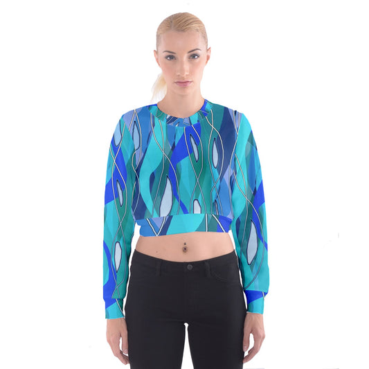 Wavy Blue Cropped Sweatshirt