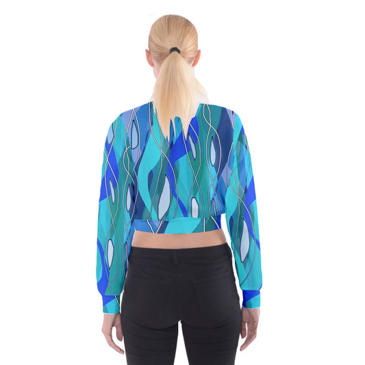 Wavy Blue Cropped Sweatshirt