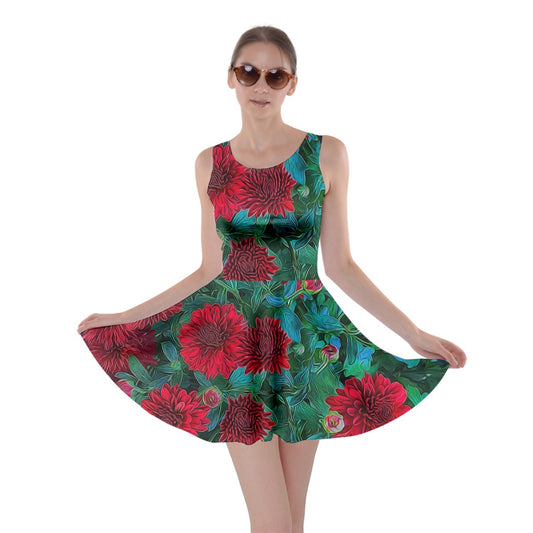 Red Mums Skater Dress