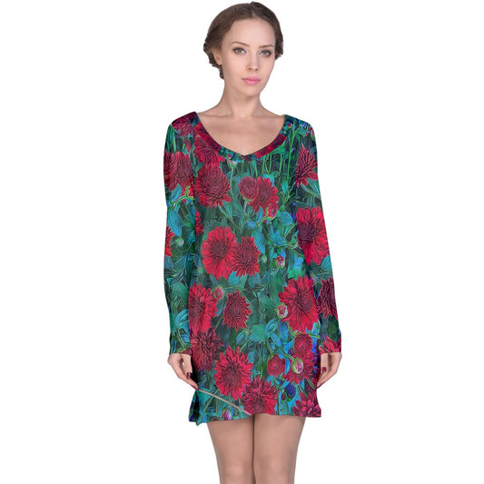 Red Mums Long Sleeve Nightdress