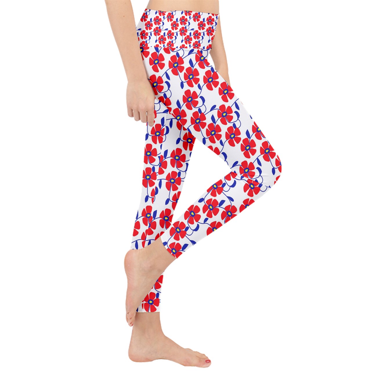 Red Flowers Blue Vines Lightweight Velour Classic Yoga Leggings