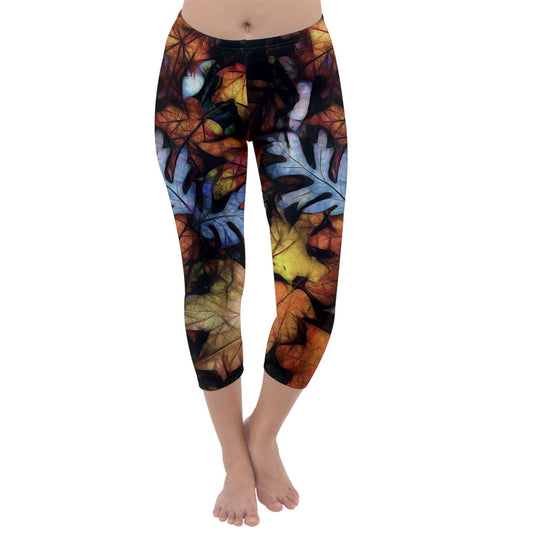 Mid October Leaves Capri Winter Leggings