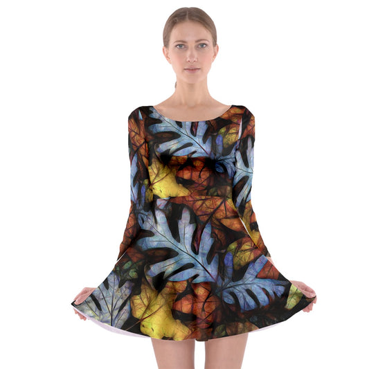 Mid October Leaves Long Sleeve Skater Dress
