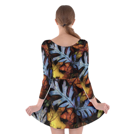 Mid October Leaves Long Sleeve Skater Dress
