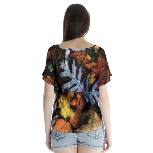 Mid October Leaves V-Neck Flutter Sleeve Top