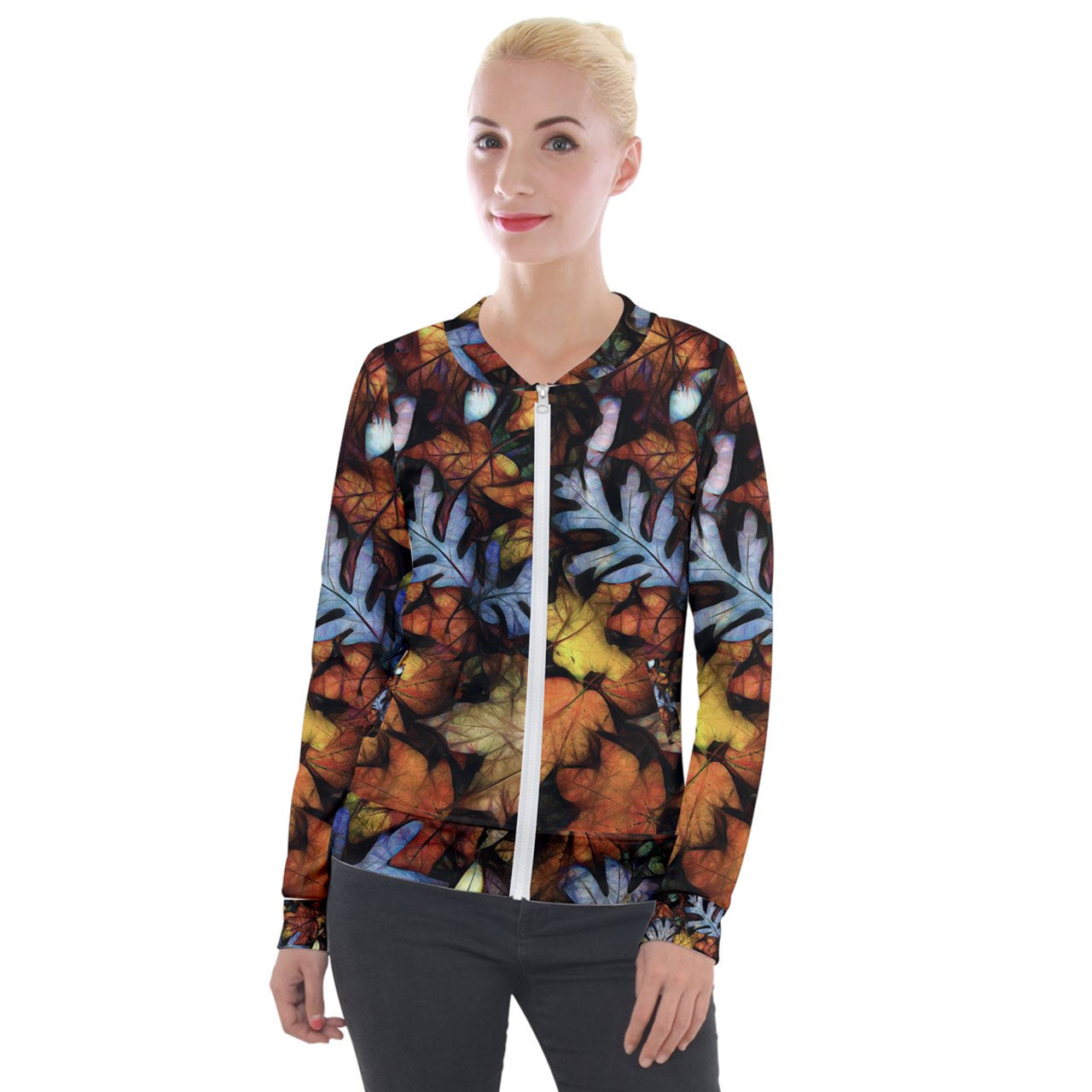 Mid October Leaves Velvet Zip Up Jacket