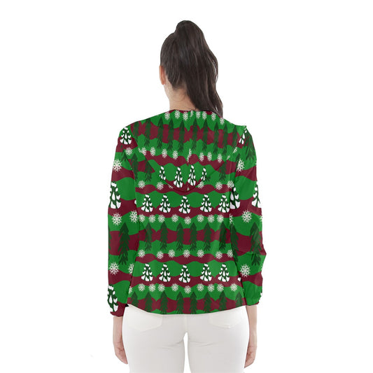 snowy evergreen pattern Women's Hooded Windbreaker