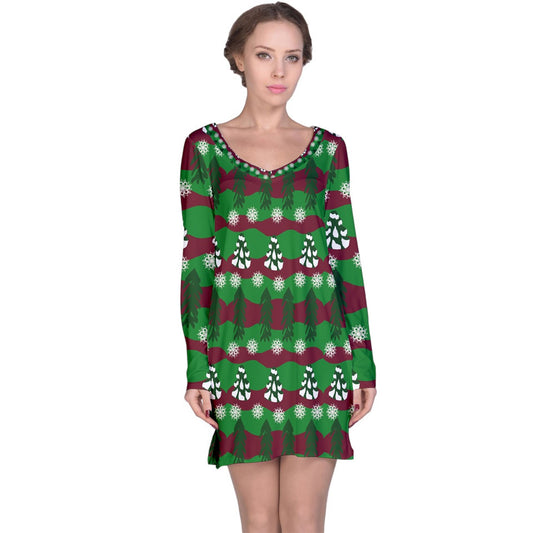 snowy evergreen pattern Long Sleeve Nightdress