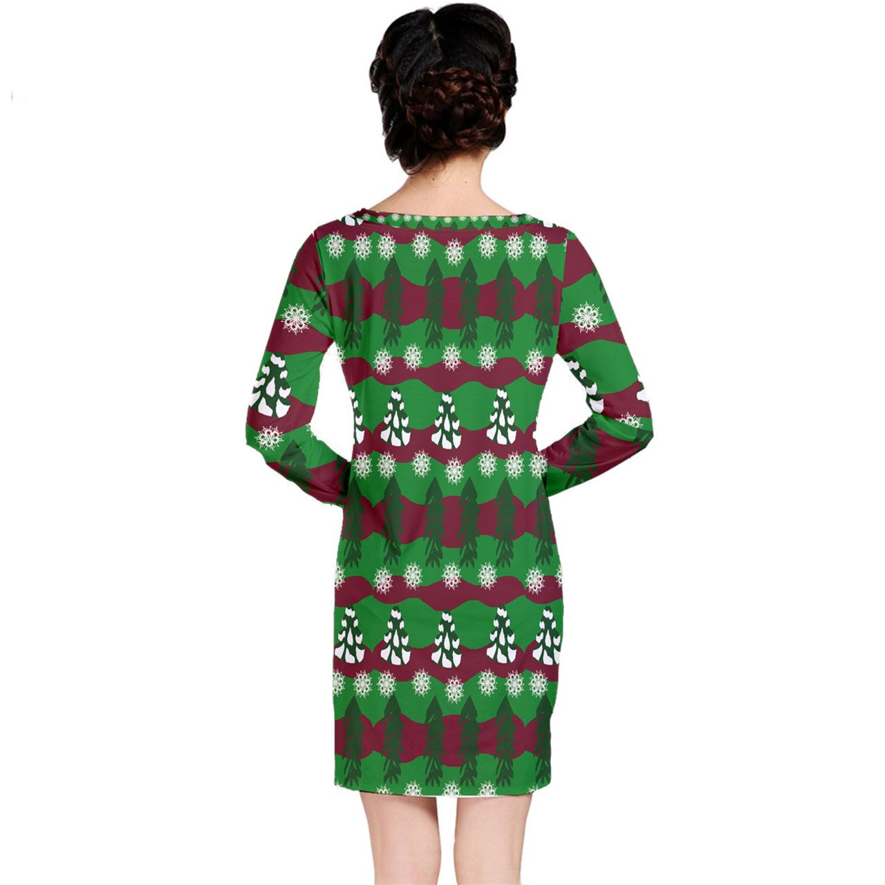 snowy evergreen pattern Long Sleeve Nightdress