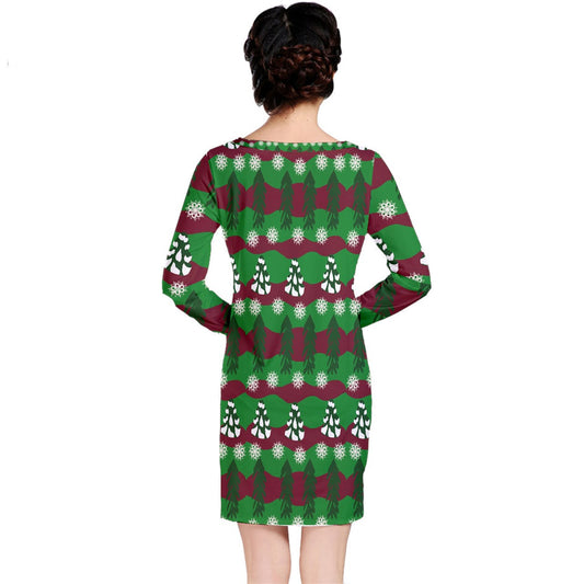 snowy evergreen pattern Long Sleeve Nightdress