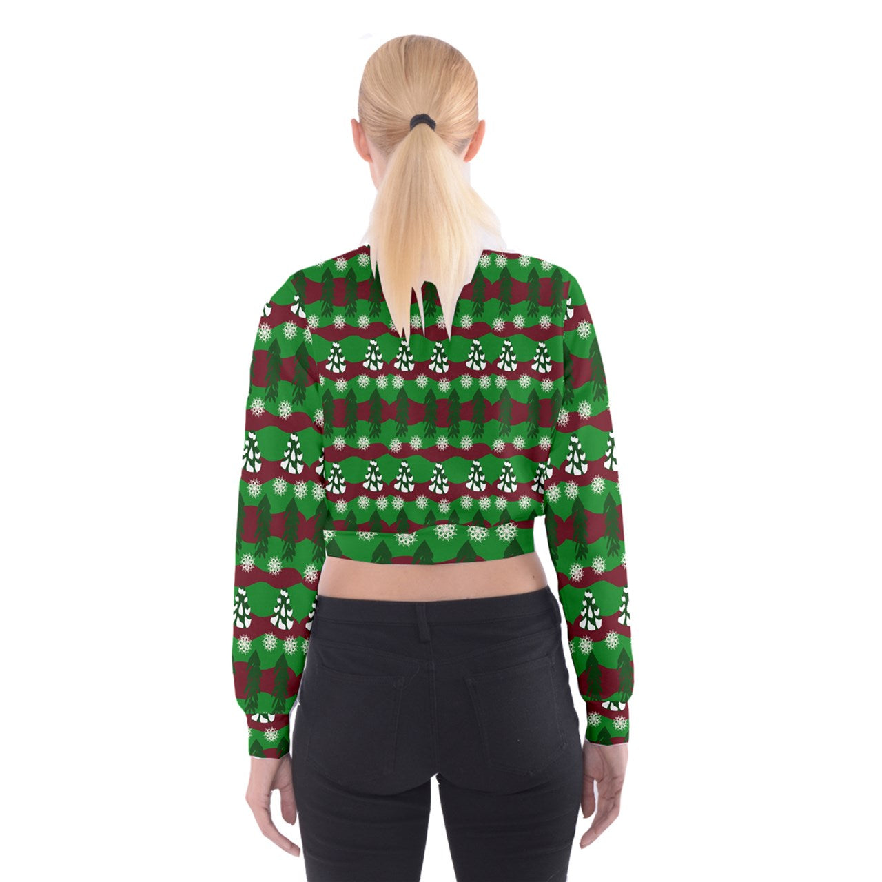 snowy evergreen pattern Cropped Sweatshirt